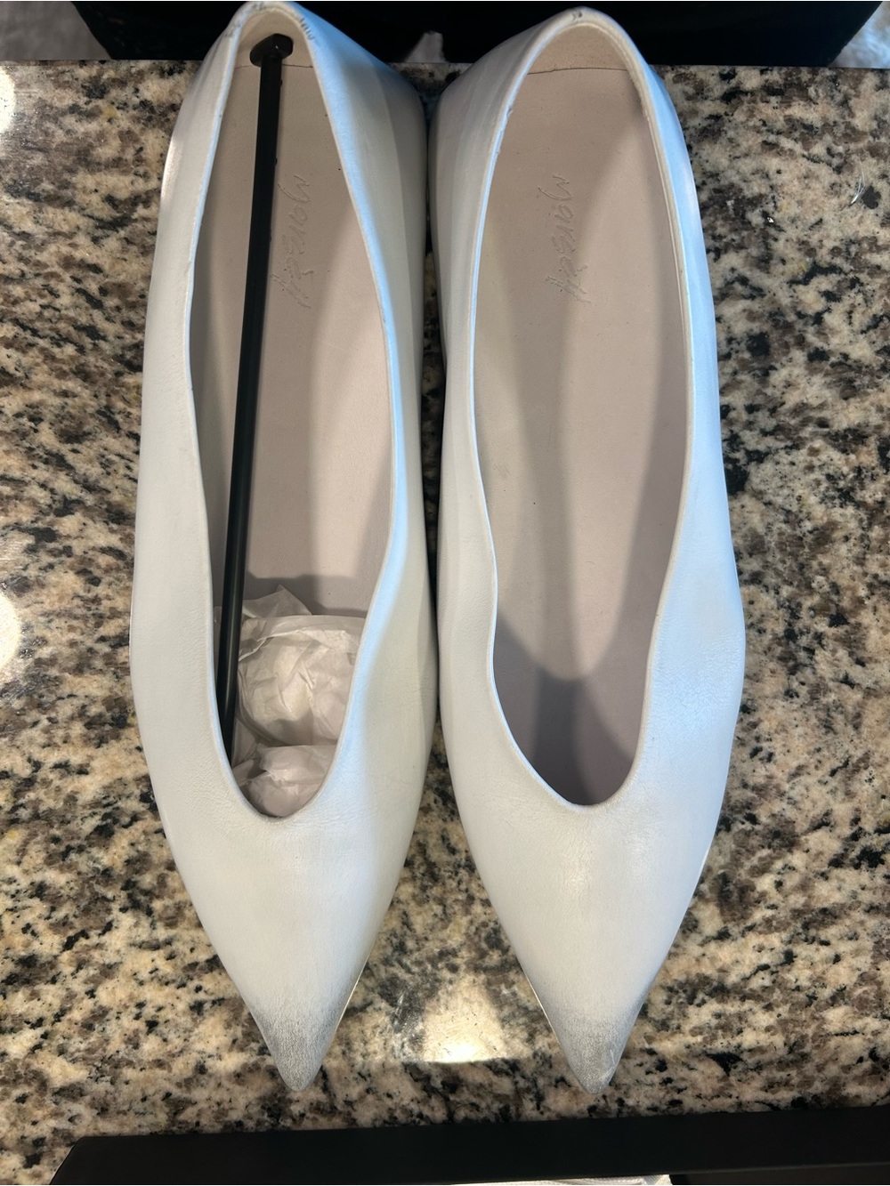 Vero Cuoio White Pointed Toe Leather Ballet Flats